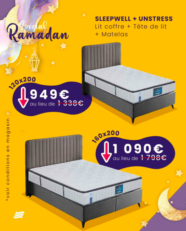 Spécial Ramadan &#8211; Lit coffre Sleepwell + matelas Unstress 160cm Ostwald 0